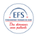 Logo de l’EFS, l’établissement français du sang. Cercle blanc au bord bleu foncé coupé en deux par « établissement français du sang » souligné en rouge avec au-dessus, l’acronyme EFS entouré d’un demi-cercle bleu foncé et deux petits triangles rouge aux pointes et en dessous, l’inscription en italique rouge « Du donneur aux patients ». 